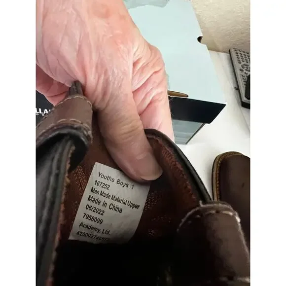 Magellan Outdoors Youth Western Cowboy Rodeo Boots Brown Embroidery Size 1M New - Picture 4 of 7